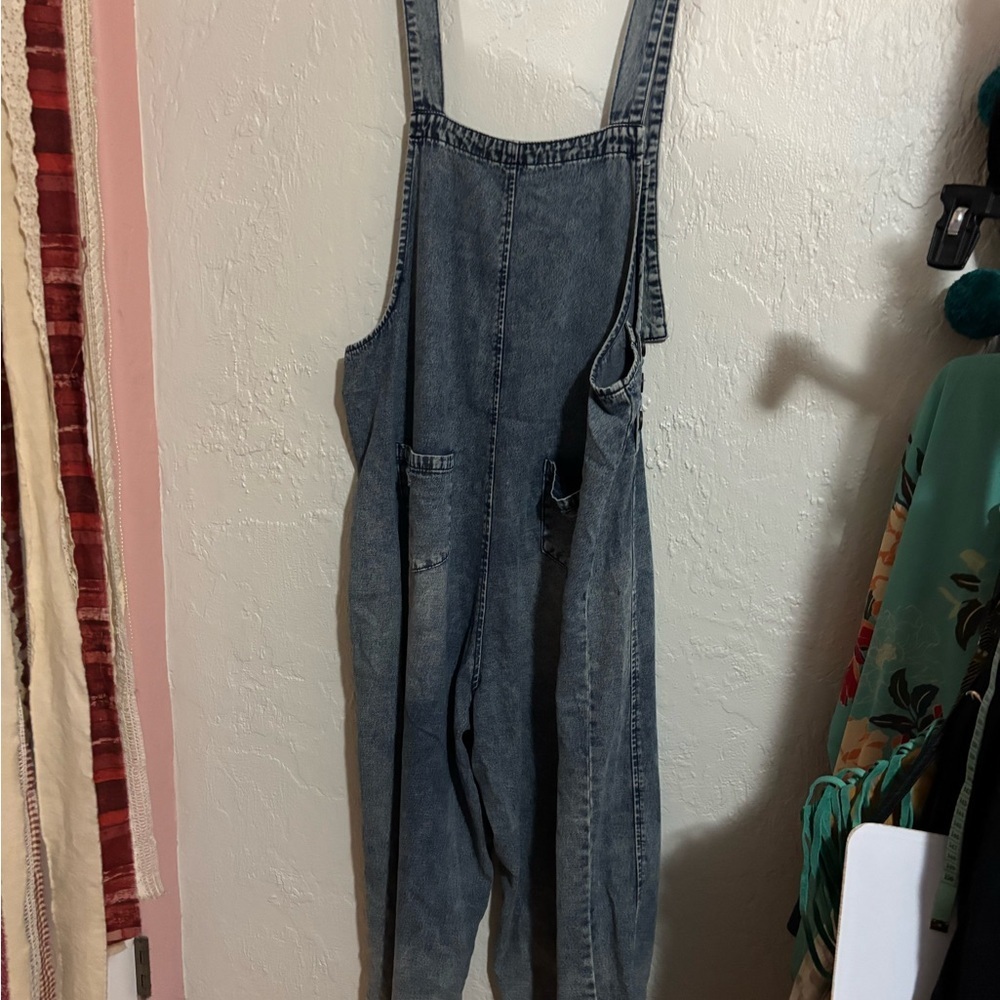 Easel Distressed Blue Denim Overalls - Picture 7 of 7